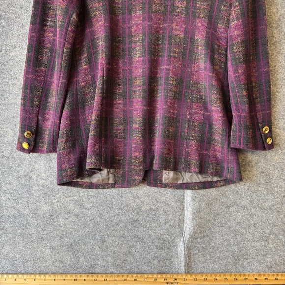 Giovannozzi Purple Plaid Gold Buttons Wool Blazer Made in Italy Size 12 - Picture 11 of 14